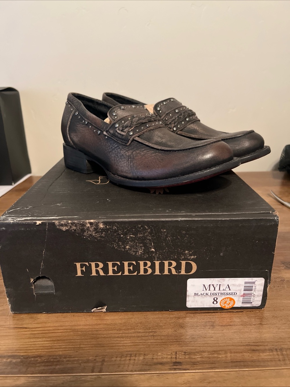 Freebird Myla Black Distressed Women's Studded Loafer
